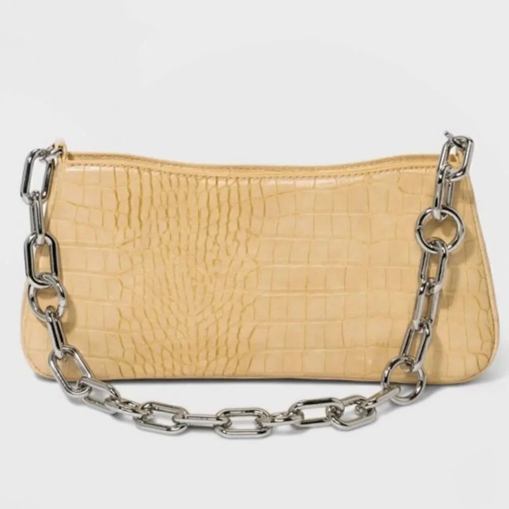 NWT a new day Light Yellow Tan Croc Silver Metal Chain Pouch Shoulder Bag